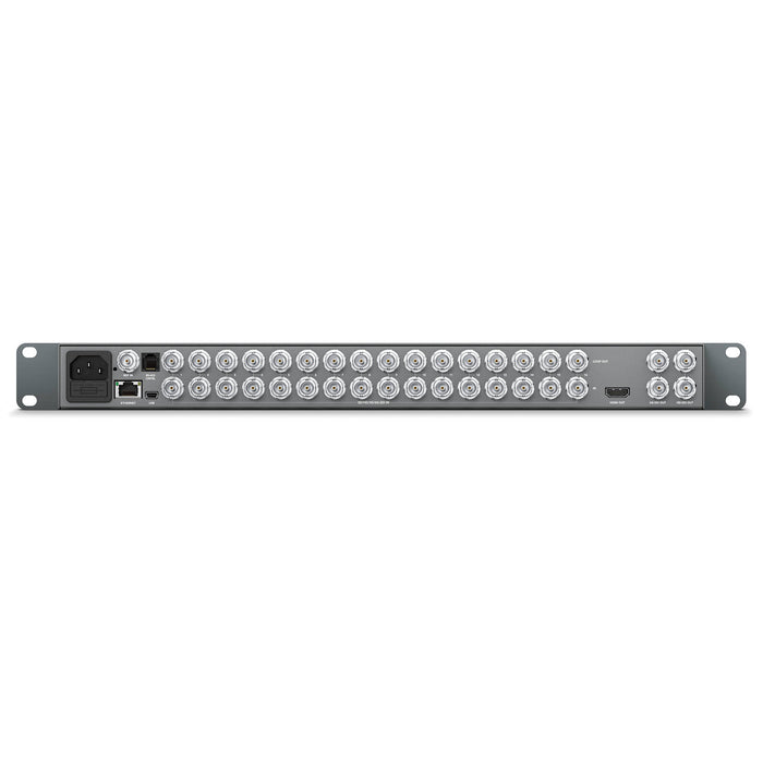 Blackmagic Design HDL-MULTIP6G/16 MultiView 16 with 16 x 6G-SDI inputs, multiple multi-view outputs, customizable overlays, and tally support for professional video monitoring.