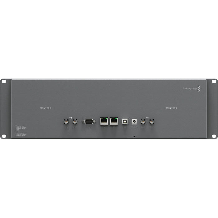 Blackmagic Design HDL-SMTVDUO2 SmartView Duo dual 8-inch LCD monitors with auto-switching SDI inputs, integrated tally support, and remote configuration.