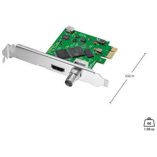 Blackmagic Design DeckLink Mini Recorder 3G, a PCIe capture card featuring 3G-SDI and HDMI inputs, supporting video capture up to 1080p60, ideal for professional video recording workflows.