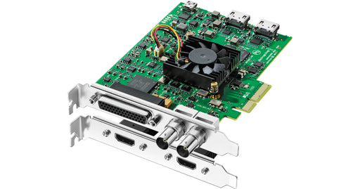 Blackmagic Design DeckLink Studio 4K, a versatile PCIe capture and playback card featuring 6G-SDI, HDMI, analog, and digital audio connections, supporting SD, HD, Ultra HD, and 4K formats for professional video production workflows.