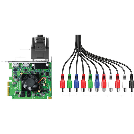 Blackmagic Design Intensity Pro 4K, a PCIe capture and playback card featuring HDMI, analog component, S-Video, and composite inputs and outputs, supporting up to 4K resolution at 30fps, ideal for professional video editing and live streaming workflows.