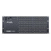AJA KUMO 6464 compact 64x64 3G-SDI router with full-size BNC connectors, front-panel control buttons, and LCD screen in a 4RU rack-mounted unit.