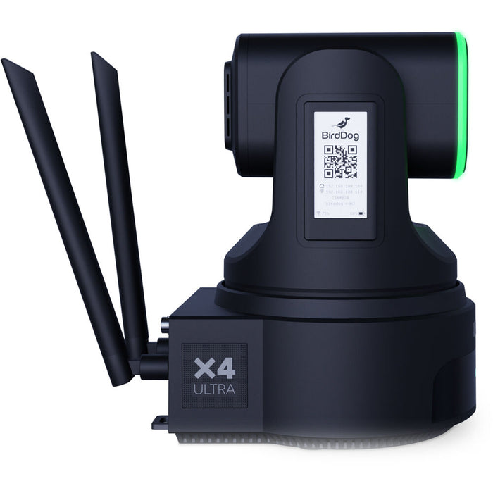 BirdDog X4 Ultra 4K PTZ Camera in black with AI tracking and 20x optical zoom