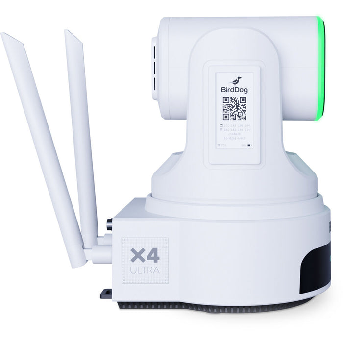 BirdDog X4 Ultra 4K PTZ Camera in white with AI tracking and 20x optical zoom