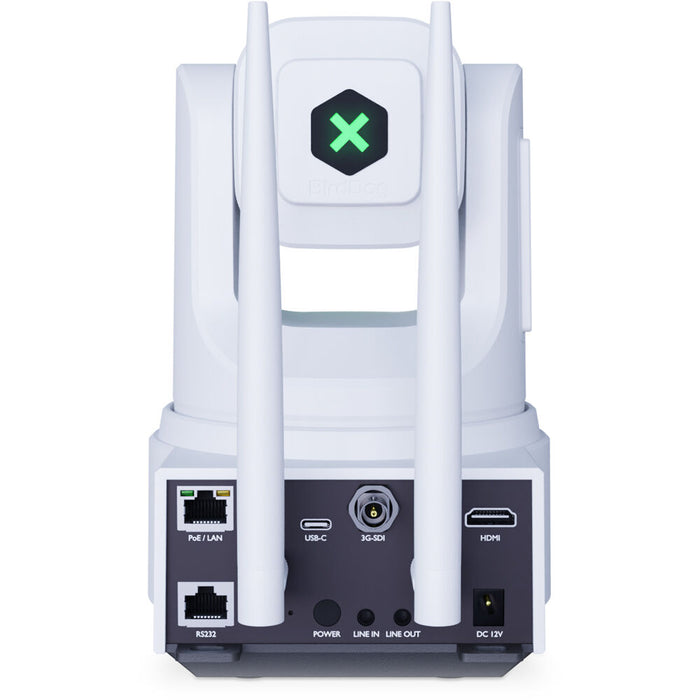 BirdDog X4 Ultra 4K PTZ Camera in white with AI tracking and 20x optical zoom