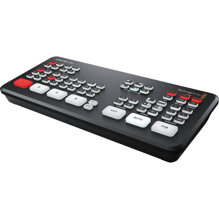 Blackmagic Design ATEM Mini Pro live production switcher with four HDMI inputs and integrated control panel.