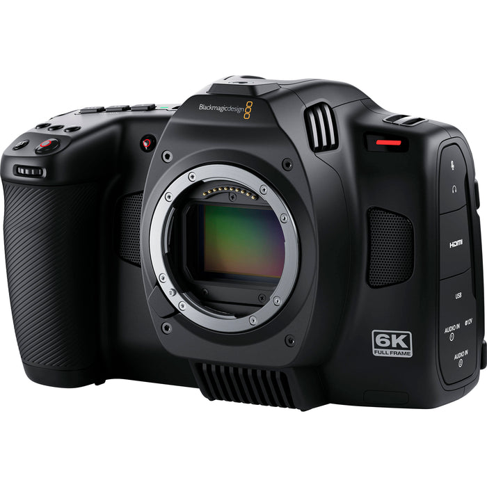 Blackmagic Design CINECAM60KLFL 6K full-frame cinema camera with professional video recording capabilities, ideal for filmmakers and content creators.