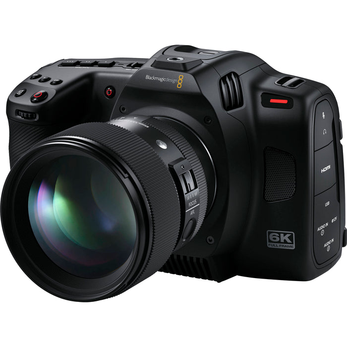 Blackmagic Design CINECAM60KLFL 6K full-frame cinema camera with professional video recording capabilities, ideal for filmmakers and content creators.