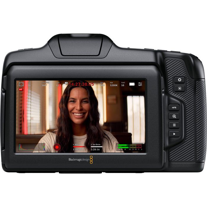 Blackmagic Design CINECAM60KLFL 6K full-frame cinema camera with professional video recording capabilities, ideal for filmmakers and content creators.