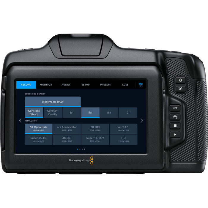 Blackmagic Design CINECAM60KLFL 6K full-frame cinema camera with professional video recording capabilities, ideal for filmmakers and content creators.