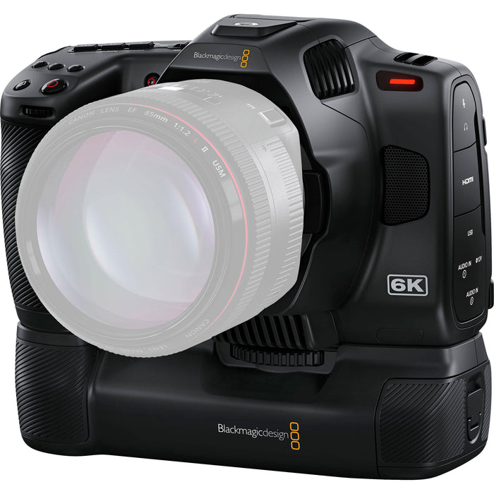 Blackmagic Design Pocket Cinema Camera 6K Pro with Canon EF mount, built-in ND filters, 5-inch HDR touchscreen, and dual native ISO for professional-quality video production.