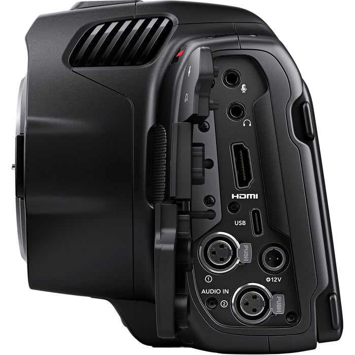 Blackmagic Design Pocket Cinema Camera 6K Pro with Canon EF mount, built-in ND filters, 5-inch HDR touchscreen, and dual native ISO for professional-quality video production.