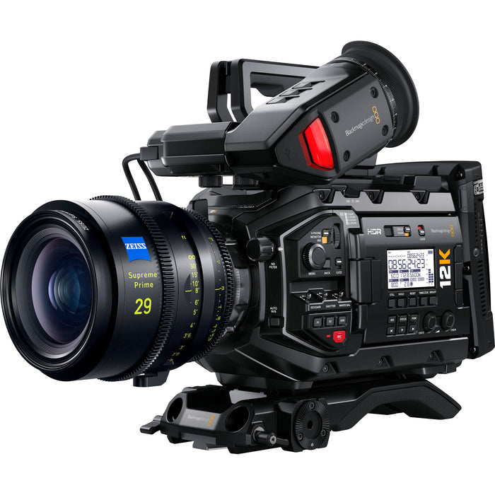 Blackmagic Design URSA Mini Pro 12K professional cinema camera with 12K Super 35mm sensor, 14 stops of dynamic range, and advanced Blackmagic RAW recording for high-end filmmaking and visual effects.