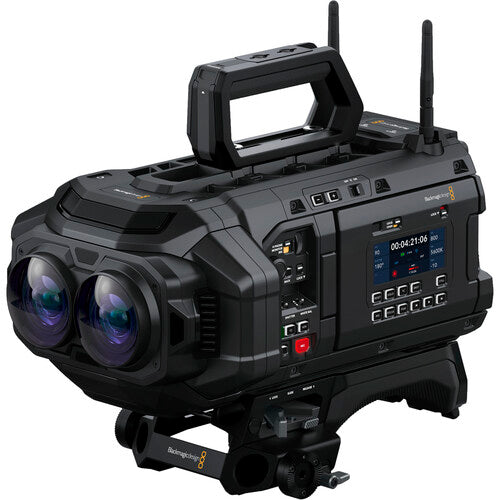 Blackmagic URSA Cine Immersive Camera body with dual fisheye lenses for immersive video production