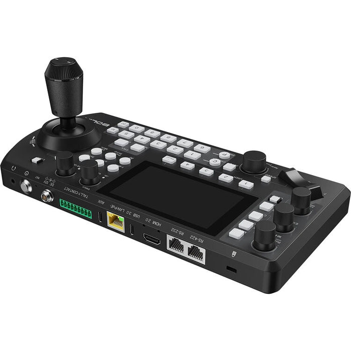 Bolin Technology KBD Plus advanced PTZ production controller with joystick, LCD display, and multi-camera control for broadcast, live production, corporate AV, and houses of worship.