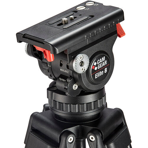 CamGear Elite 8 Fluid Head tripod mount with pan/tilt fluid drag and counterbalance system