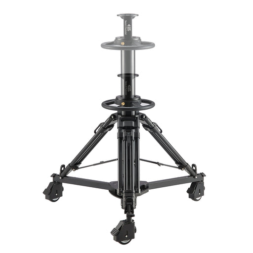 Camgear TERRA II AL Pedestal Camera Tripod supporting professional broadcast camera setup
