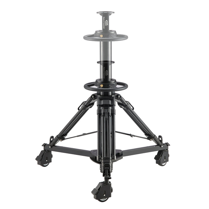 Camgear TERRA II AL Pedestal Camera Tripod supporting professional broadcast camera setup