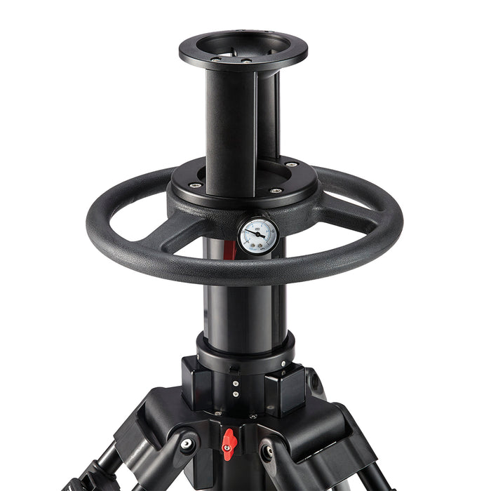 Camgear TERRA II AL Pedestal Camera Tripod supporting professional broadcast camera setup