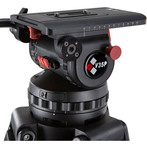 Camgear V35P Fluid Head with Wedge Plate WP-5 and Telescopic Pan Bars