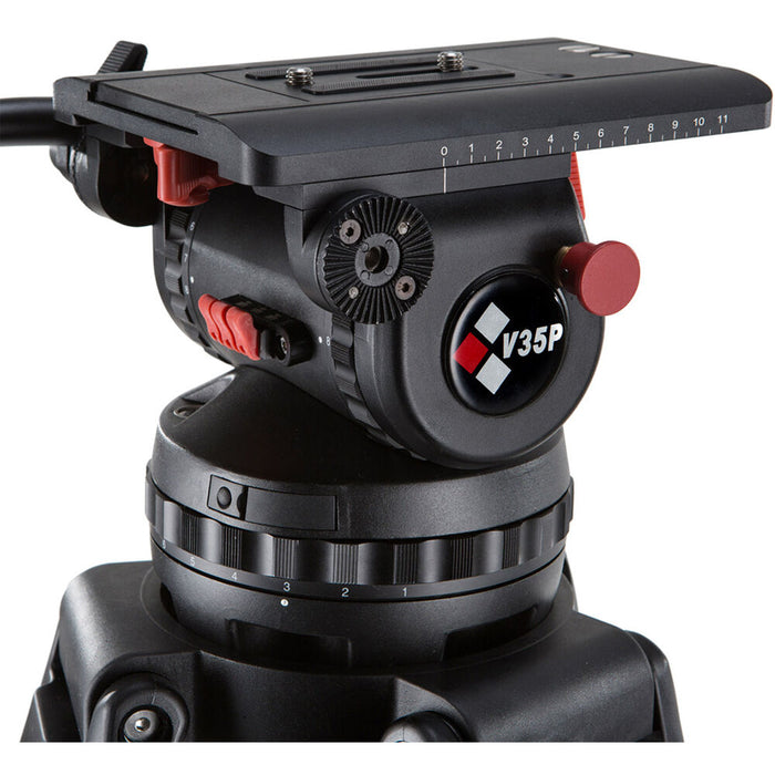 Camgear V35P Fluid Head with Wedge Plate WP-5 and Telescopic Pan Bars