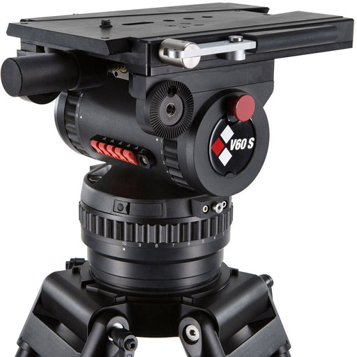 Camgear V60S Studio/OB Fluid Head with 4-bolt flat base and telescopic pan bars
