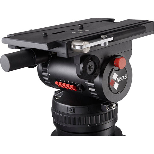Camgear V60S Studio/OB Fluid Head with 4-bolt flat base and telescopic pan bars