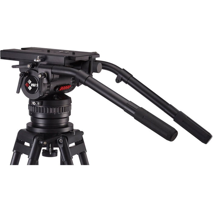 Camgear V60S Studio/OB Fluid Head with 4-bolt flat base and telescopic pan bars