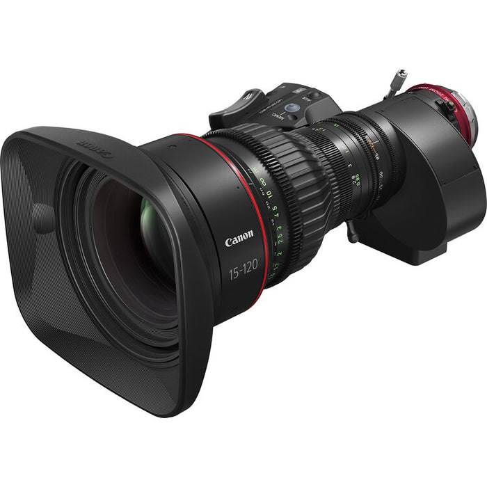Canon CINE-SERVO 15-120mm T2.95-3.9 zoom lens with 1.5x extender and EF mount for cinema and broadcast production
