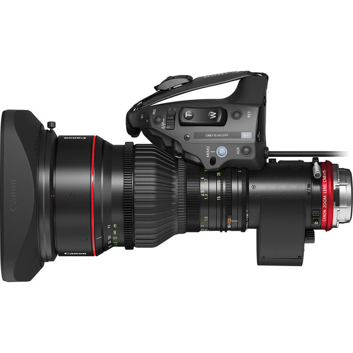 Canon CINE-SERVO 15-120mm T2.95-3.9 zoom lens with 1.5x extender and PL mount for cinema and broadcast production