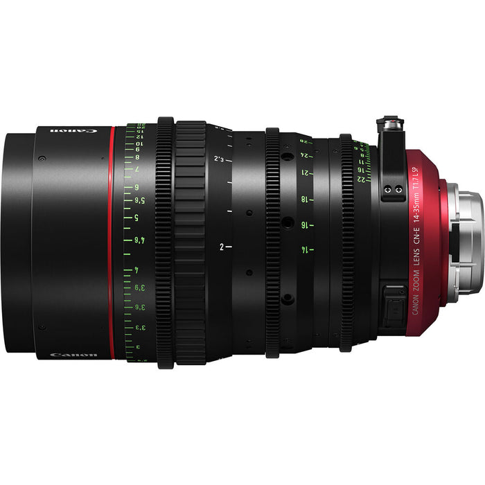 Canon CN-E 14-35mm PL T1.7 cinema zoom lens, professional wide-angle lens with precision optics for high-quality film and video production.