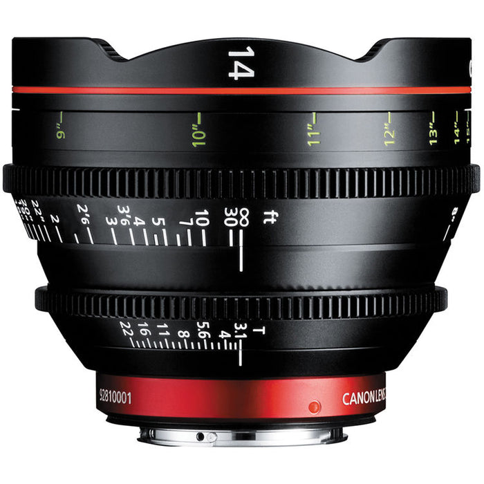 Canon CN-E 14mm T3.1 L F cinema prime lens with EF mount for full-frame cinematic production