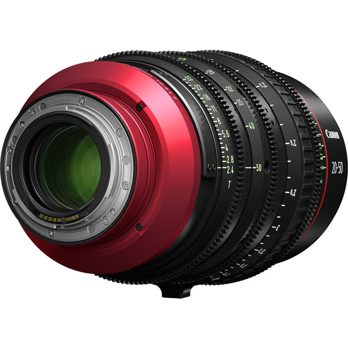 Canon CN-E 20-50mm T2.4 LF cinema zoom lens for EF mount, featuring a fast T2.4 aperture, 4K/8K resolution support, and professional cine-grade optics.