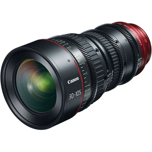 Canon CN-E 30-105mm T2.8 EF Mount Compact Cinema Zoom Lens for high-quality video production with smooth focus and precise aperture control.