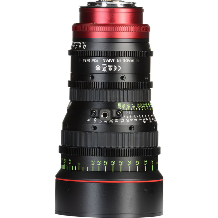 Canon CN-E 30-105mm T2.8 EF Mount Compact Cinema Zoom Lens for high-quality video production with smooth focus and precise aperture control.