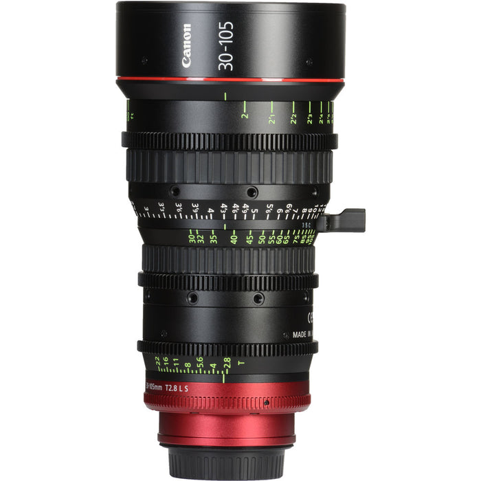 Canon CN-E 30-105mm T2.8 PL mount cinema zoom lens with high optical performance, compact design, and smooth focus control for professional filmmakers.