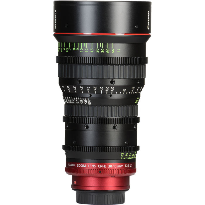 Canon CN-E 30-105mm T2.8 PL mount cinema zoom lens with high optical performance, compact design, and smooth focus control for professional filmmakers.