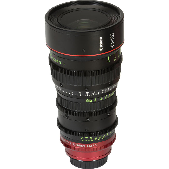 Canon CN-E 30-105mm T2.8 PL mount cinema zoom lens with high optical performance, compact design, and smooth focus control for professional filmmakers.