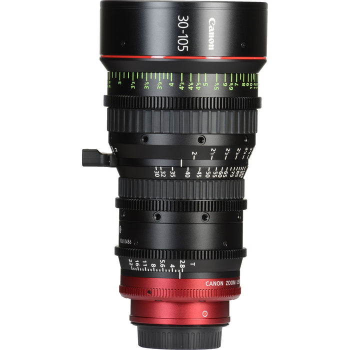 Canon CN-E 30-105mm T2.8 PL mount cinema zoom lens with high optical performance, compact design, and smooth focus control for professional filmmakers.