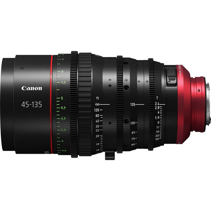 Canon CN-E 45-135mm EF T2.4 cinema zoom lens with EF mount, compact design, smooth focus control, and high-quality optics for professional filmmaking.