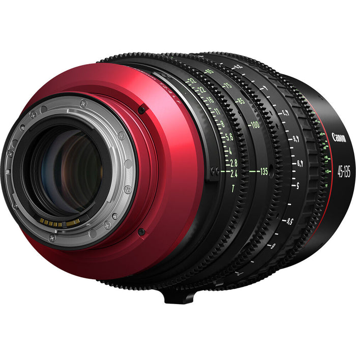 Canon CN-E 45-135mm EF T2.4 cinema zoom lens with EF mount, compact design, smooth focus control, and high-quality optics for professional filmmaking.