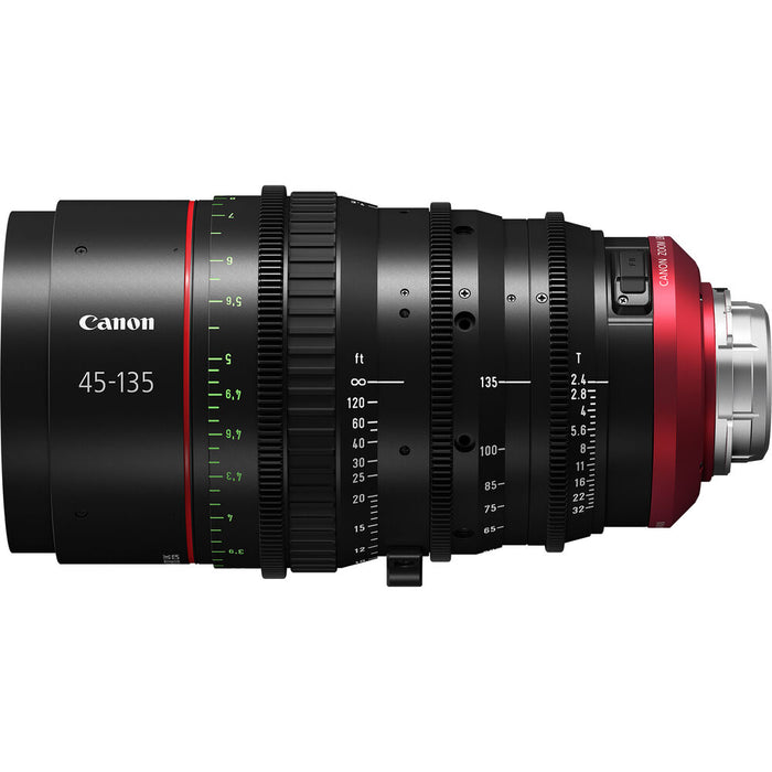 Canon CN-E 45-135mm T2.4 PL Mount Compact Servo Cinema Zoom Lens, ideal for 4K+ filmmaking with smooth focus and precise optical performance.