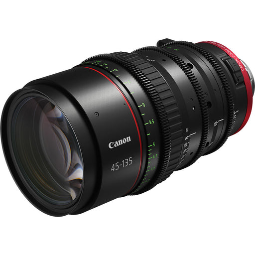 Canon CN-E 45-135mm T2.4 PL Mount Compact Servo Cinema Zoom Lens, ideal for 4K+ filmmaking with smooth focus and precise optical performance.