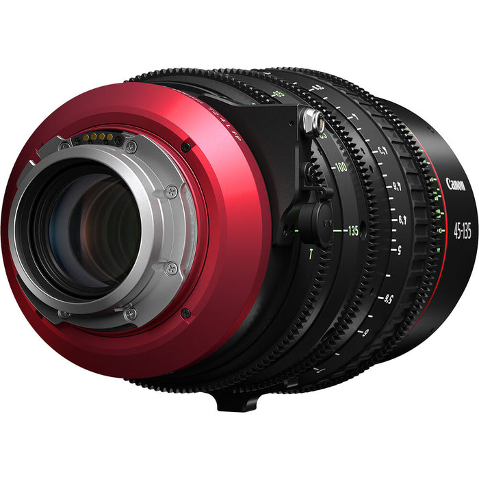 Canon CN-E 45-135mm T2.4 PL Mount Compact Servo Cinema Zoom Lens, ideal for 4K+ filmmaking with smooth focus and precise optical performance.