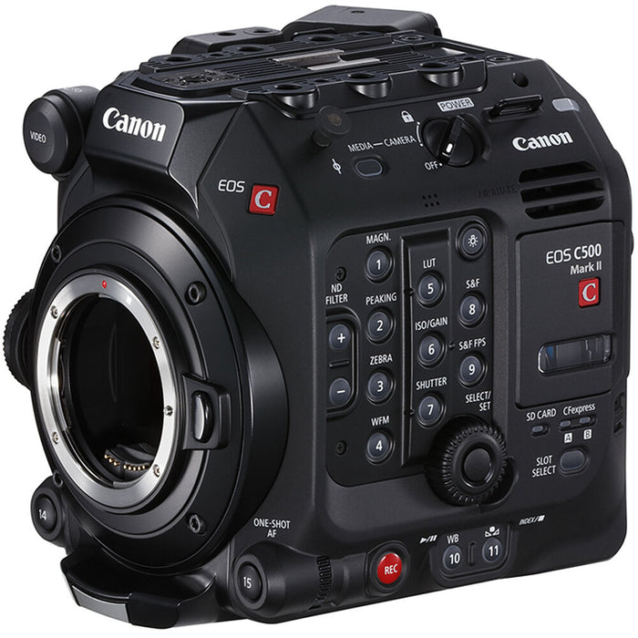 Canon EOS C500 Mark II 5.9K full-frame cinema camera, featuring a modular design, Dual Pixel CMOS AF, and internal Cinema RAW Light recording.