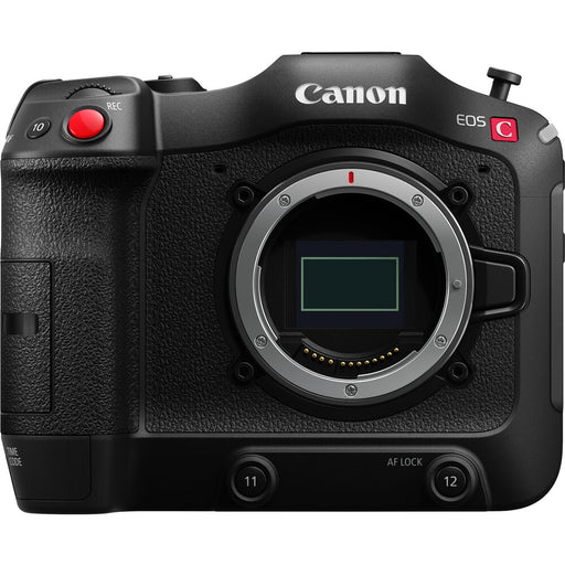 Canon EOS C70 Cinema Camera with RF Mount, featuring 4K Super 35 Dual Gain Output sensor, 16+ stops of dynamic range, and professional video capabilities.
