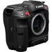 Canon EOS C70 Cinema Camera with RF Mount, featuring 4K Super 35 Dual Gain Output sensor, 16+ stops of dynamic range, and professional video capabilities.