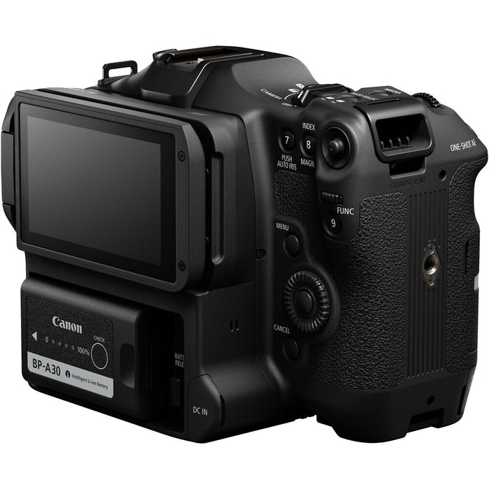Canon EOS C70 Cinema Camera with RF Mount, featuring 4K Super 35 Dual Gain Output sensor, 16+ stops of dynamic range, and professional video capabilities.