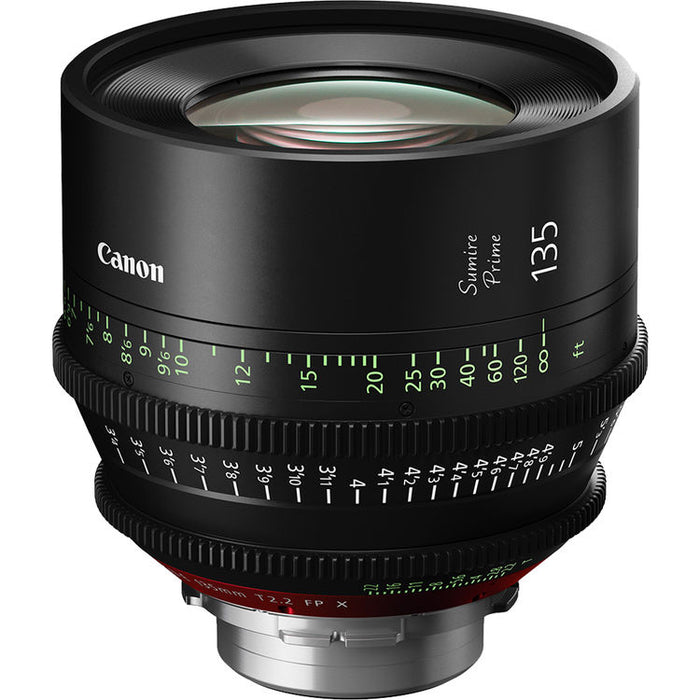 Canon Sumire Prime 135mm T2.2 cinema lens with PL mount and feet scale for full-frame cinematic production