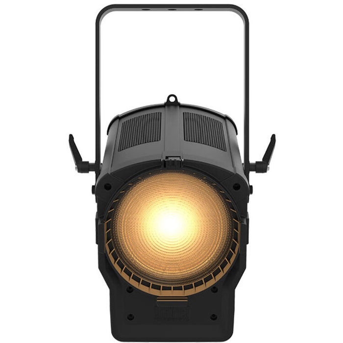 Warm white LED Fresnel-style fixture with motorized zoom for theatrical, broadcast, worship, and performance lighting applications.